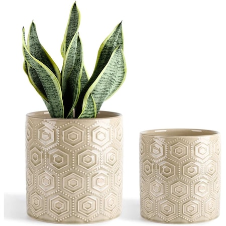 Cheungs Gold Rimmed Hexagon Textured Pattern Ceramic Planter, Blue 5592BL